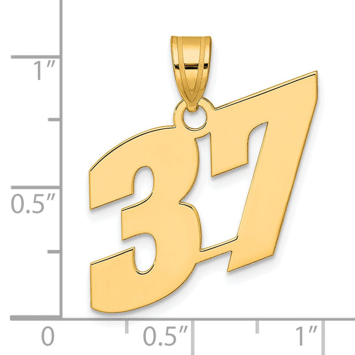 14k Yellow Gold Polished Finish Block Script Design Number 37 Charm Pendant