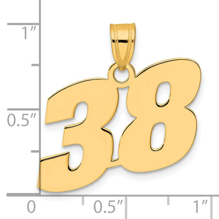 14k Yellow Gold Polished Finish Block Script Design Number 38 Charm Pendant