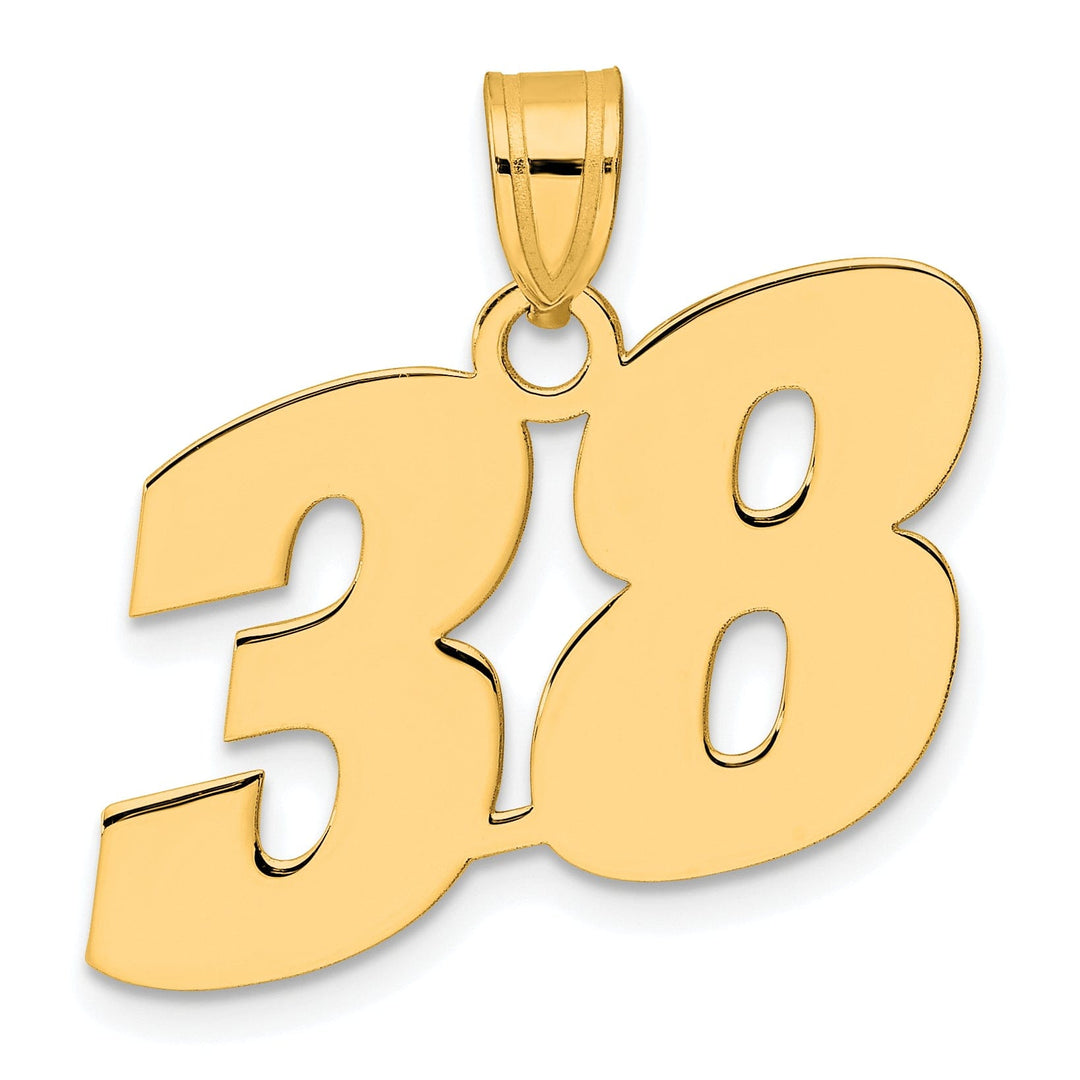 14k Yellow Gold Polished Finish Block Script Design Number 38 Charm Pendant