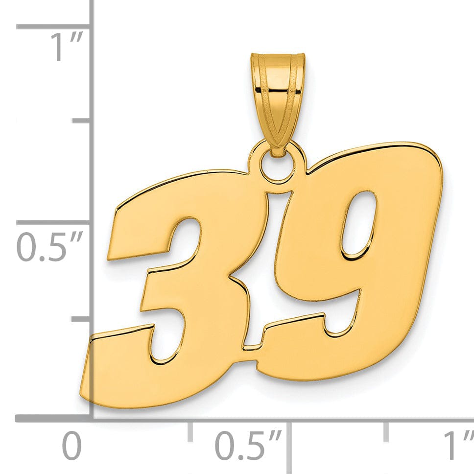 14k Yellow Gold Polished Finish Block Script Design Number 39 Charm Pendant
