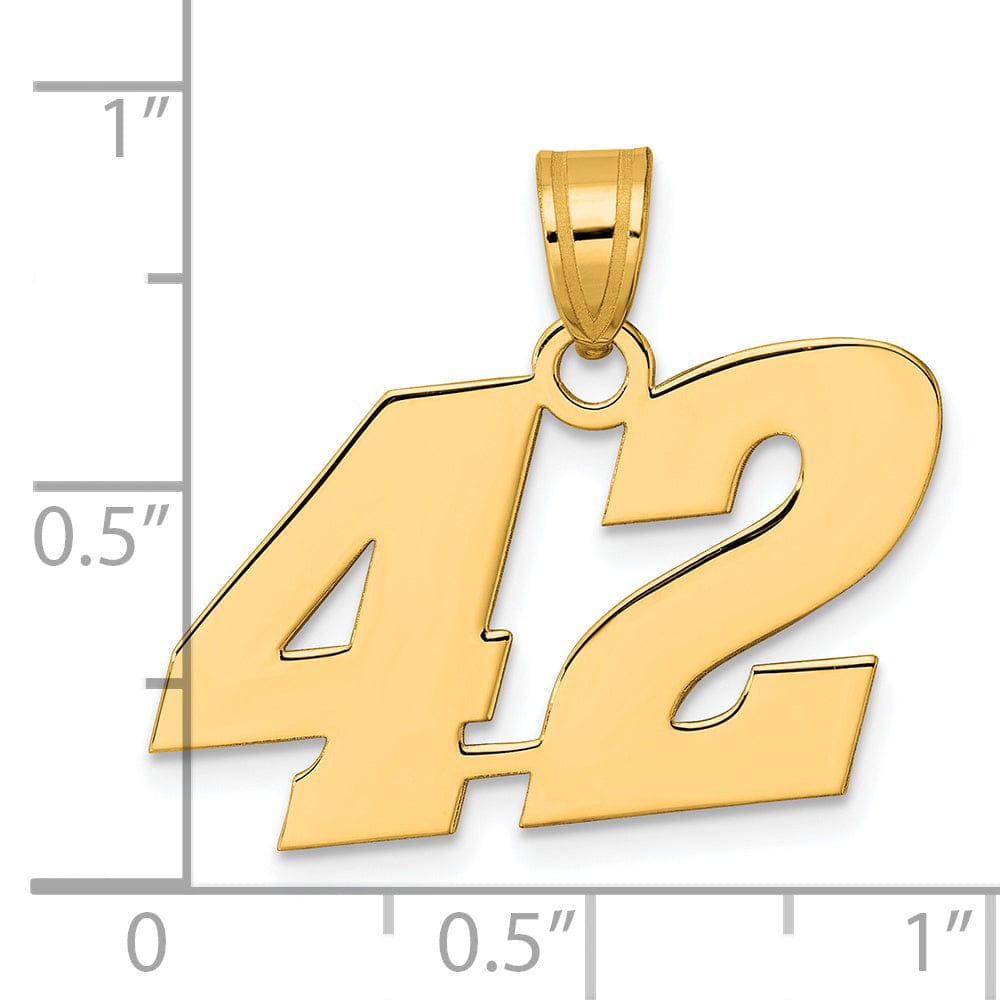 14k Yellow Gold Polished Finish Block Script Design Number 42 Charm Pendant