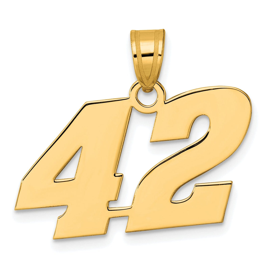 14k Yellow Gold Polished Finish Block Script Design Number 42 Charm Pendant