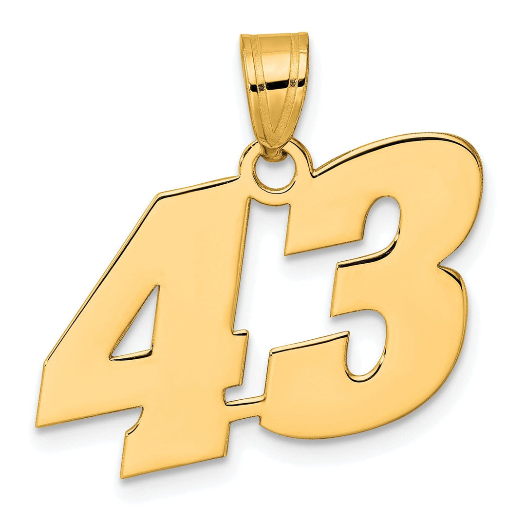 14k Yellow Gold Polished Finish Block Script Design Number 43 Charm Pendant