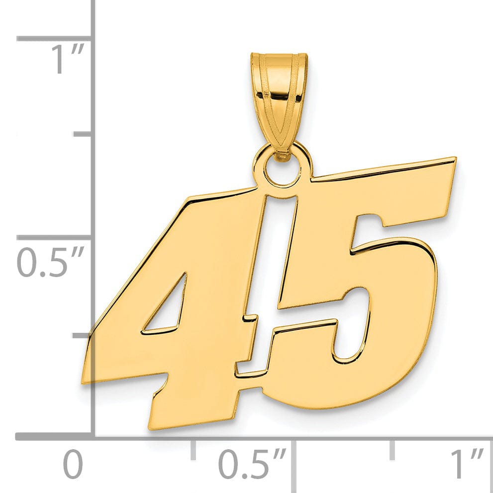 14k Yellow Gold Polished Finish Block Script Design Number 45 Charm Pendant