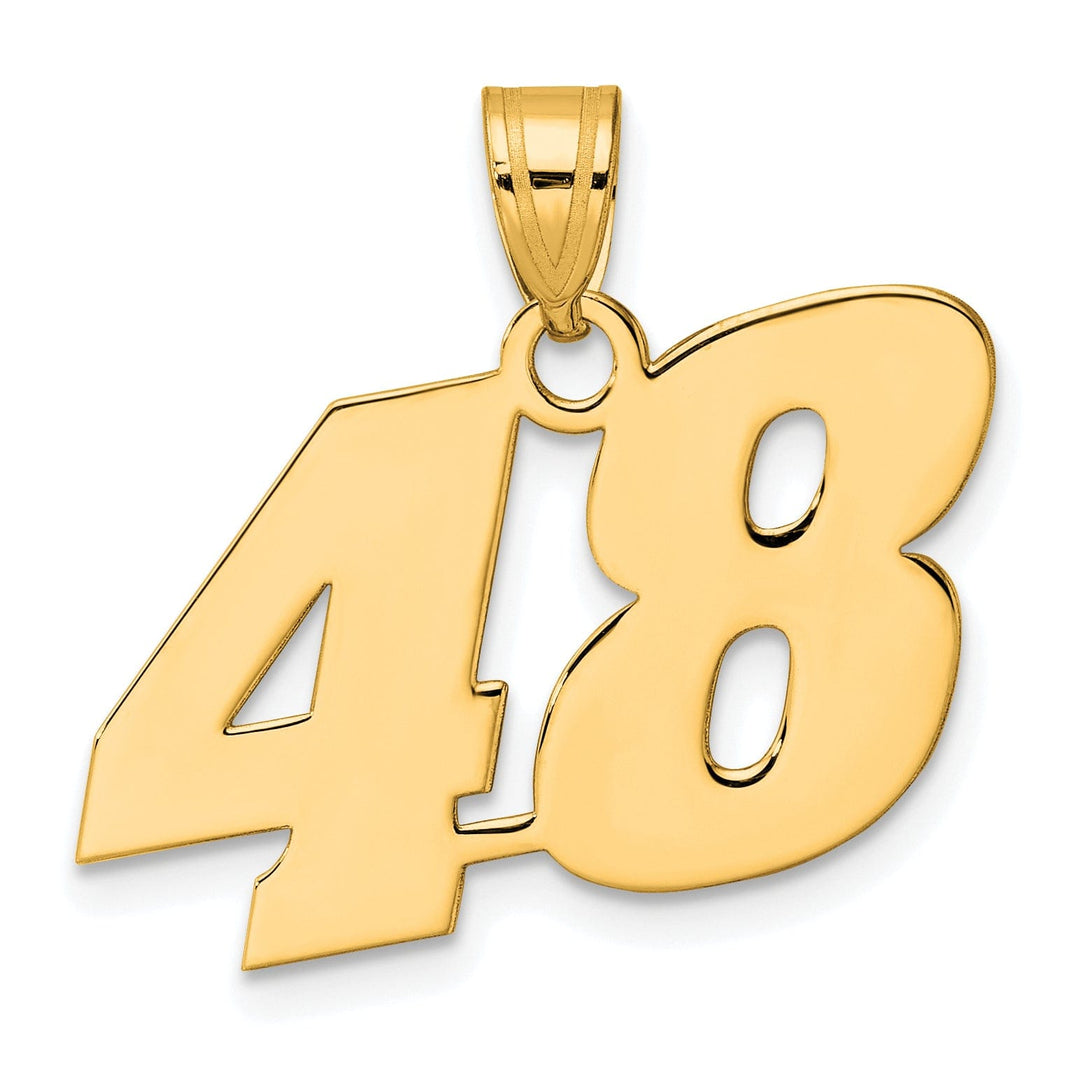 14k Yellow Gold Polished Finish Block Script Design Number 48 Charm Pendant