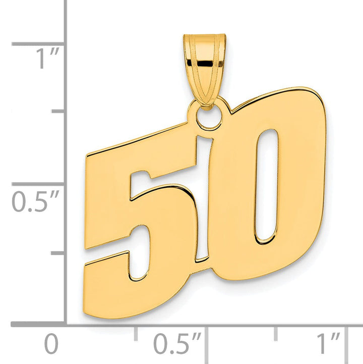 14k Yellow Gold Polished Finish Block Script Design Number 50 Charm Pendant