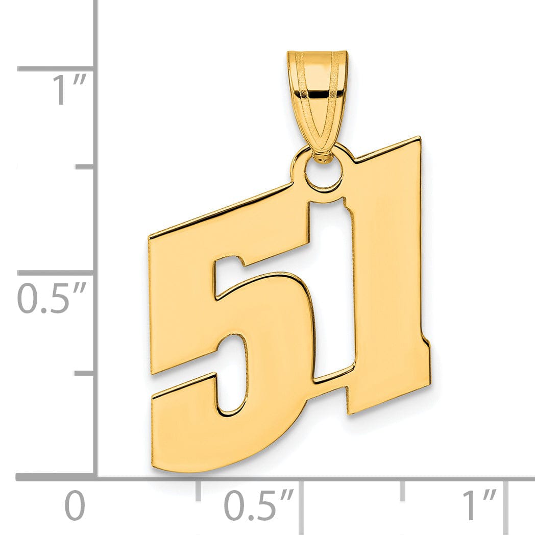 14k Yellow Gold Polished Finish Block Script Design Number 51 Charm Pendant