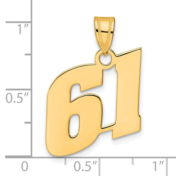 14k Yellow Gold Polished Finish Block Script Design Number 61 Charm Pendant