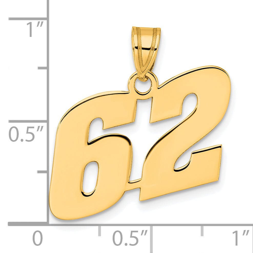 14k Yellow Gold Polished Finish Block Script Design Number 62 Charm Pendant