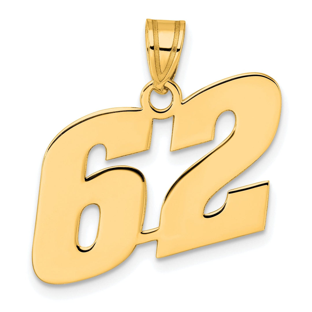 14k Yellow Gold Polished Finish Block Script Design Number 62 Charm Pendant