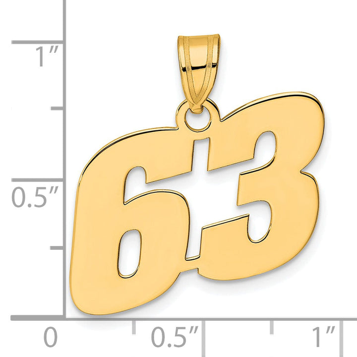 14k Yellow Gold Polished Finish Block Script Design Number 63 Charm Pendant