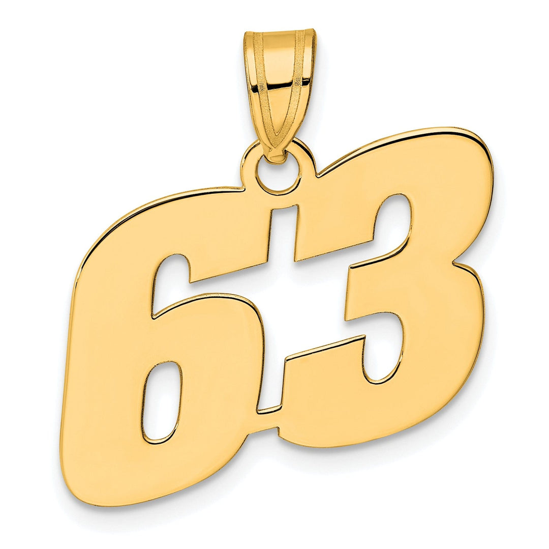 14k Yellow Gold Polished Finish Block Script Design Number 63 Charm Pendant