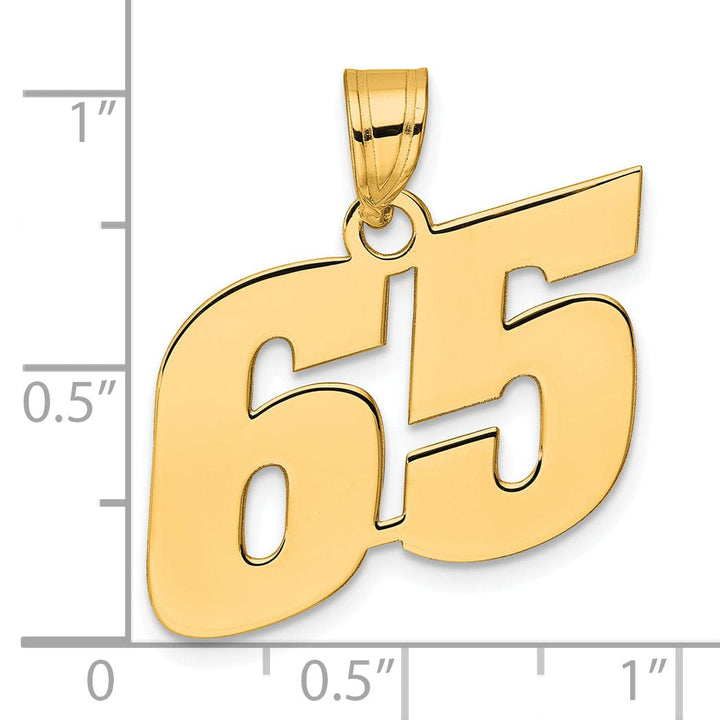 14k Yellow Gold Polished Finish Block Script Design Number 65 Charm Pendant