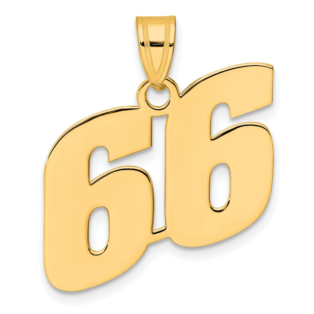 14k Yellow Gold Polished Finish Block Script Design Number 66 Charm Pendant