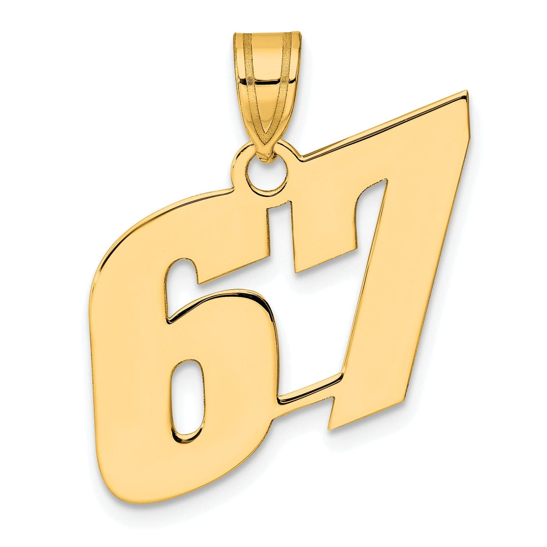 14k Yellow Gold Polished Finish Block Script Design Number 67 Charm Pendant