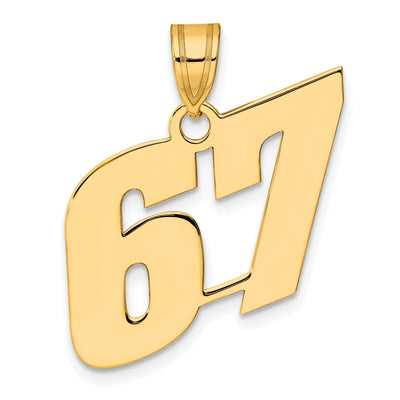 14k Yellow Gold Polished Finish Block Script Design Number 67 Charm Pendant