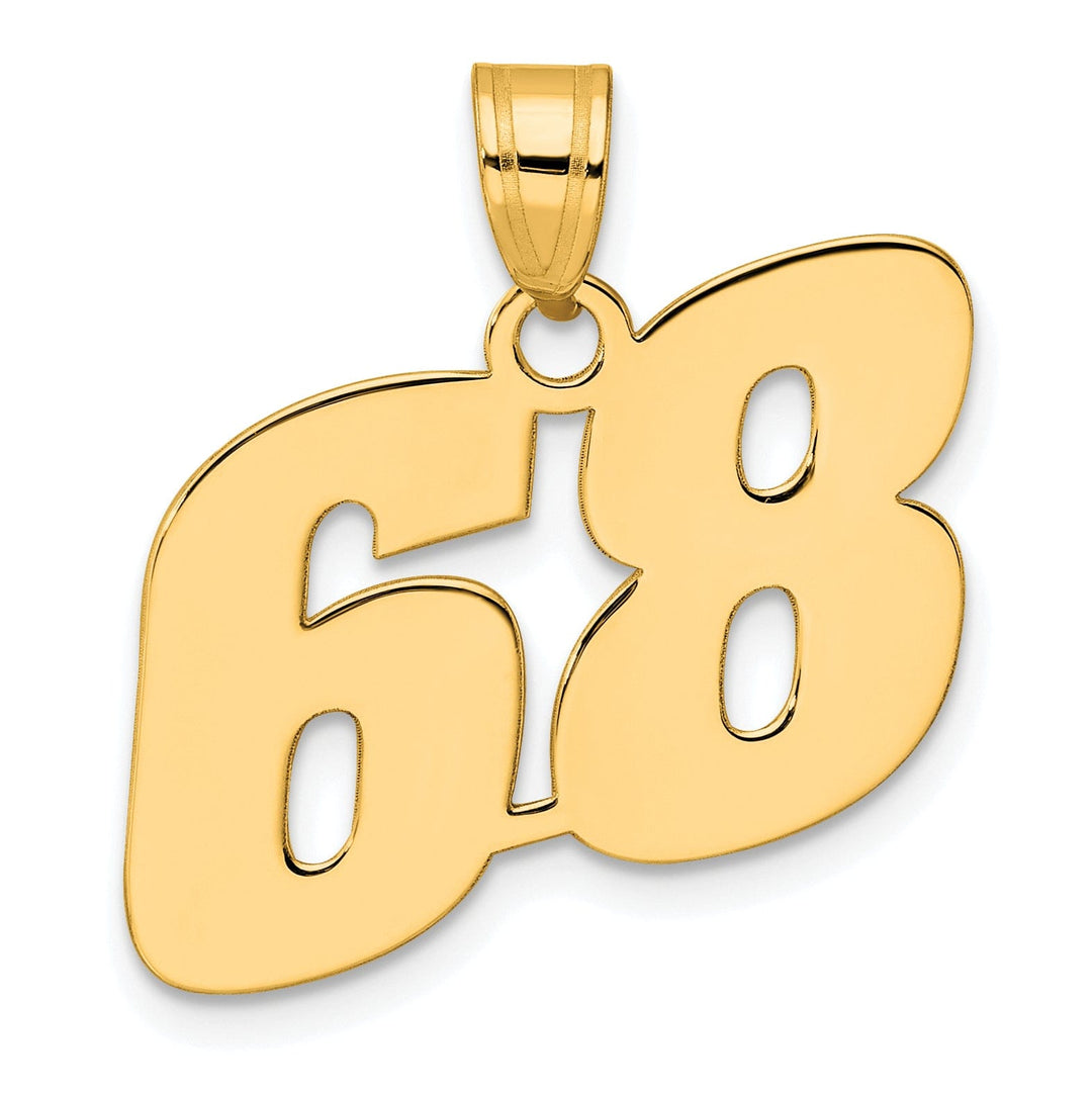 14k Yellow Gold Polished Finish Block Script Design Number 68 Charm Pendant