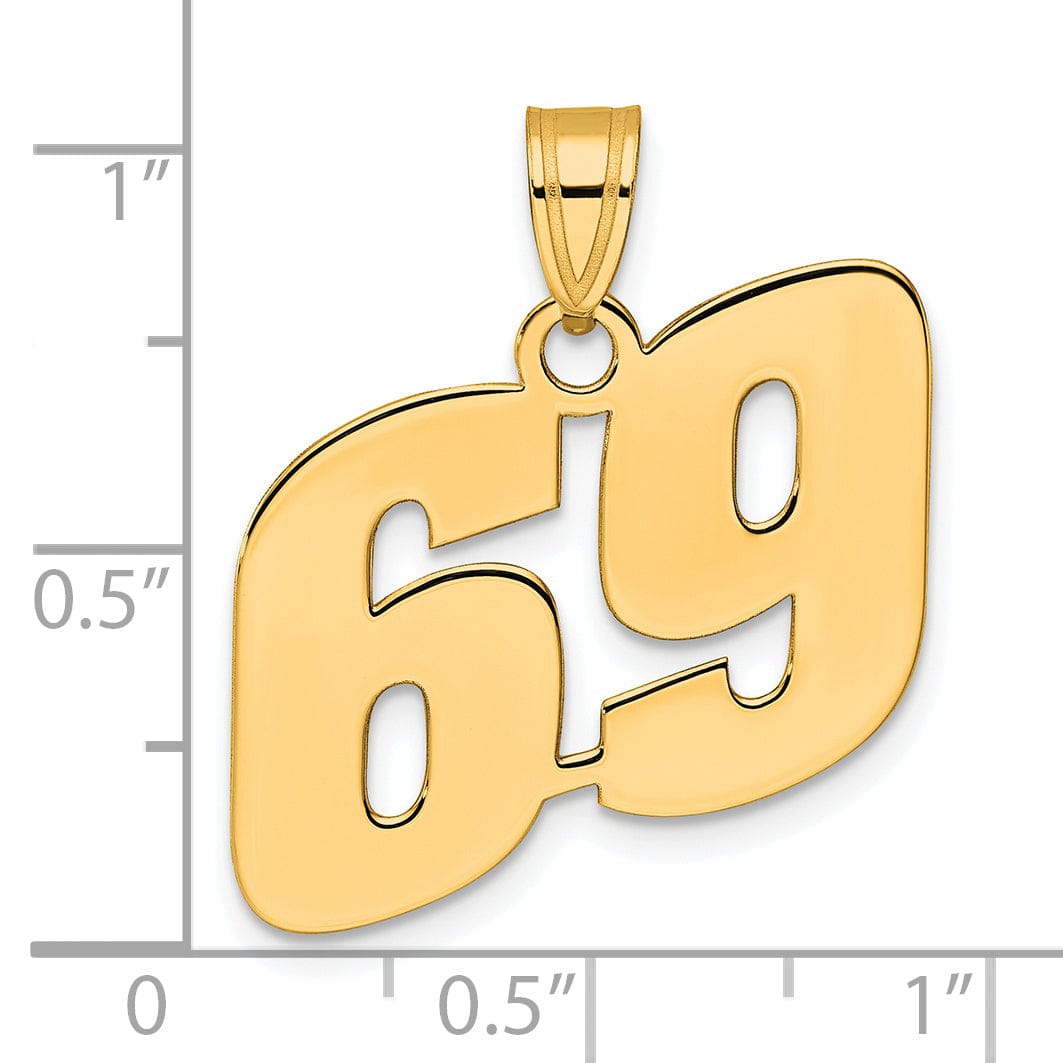 14k Yellow Gold Polished Finish Block Script Design Number 69 Charm Pendant