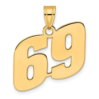 14k Yellow Gold Polished Finish Block Script Design Number 69 Charm Pendant