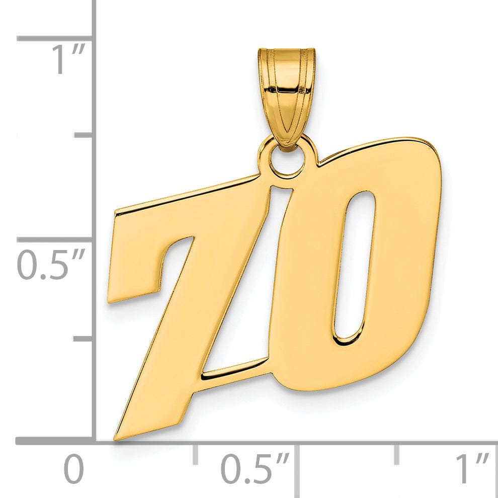 14k Yellow Gold Polished Finish Block Script Design Number 70 Charm Pendant