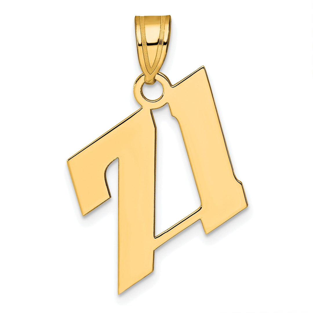 14k Yellow Gold Polished Finish Block Script Design Number 71 Charm Pendant