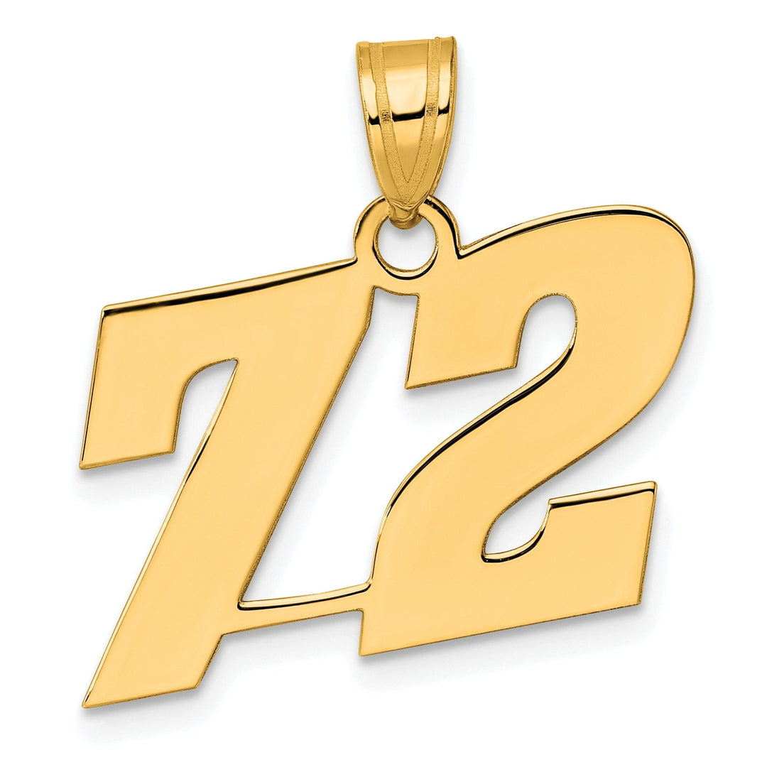 14k Yellow Gold Polished Finish Block Script Design Number 72 Charm Pendant