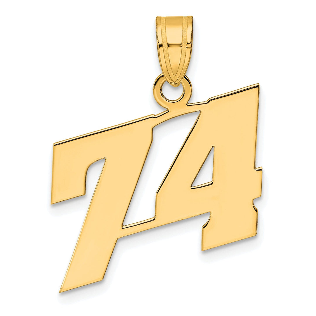 14k Yellow Gold Polished Finish Block Script Design Number 74 Charm Pendant