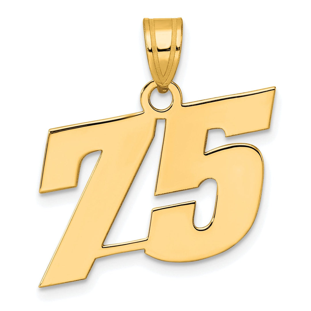 14k Yellow Gold Polished Finish Block Script Design Number 75 Charm Pendant