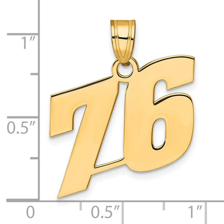 14k Yellow Gold Polished Finish Block Script Design Number 76 Charm Pendant