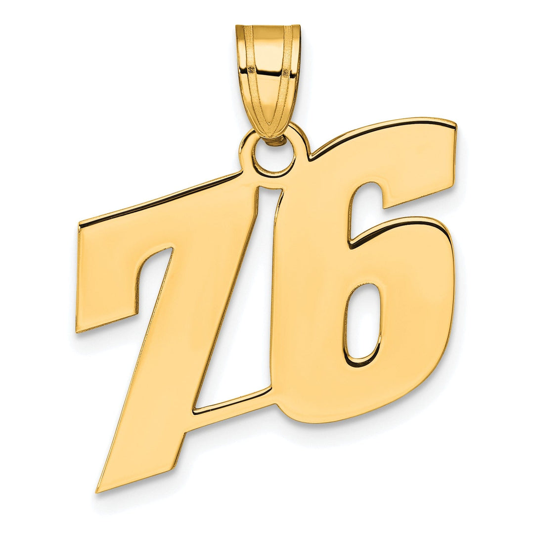 14k Yellow Gold Polished Finish Block Script Design Number 76 Charm Pendant