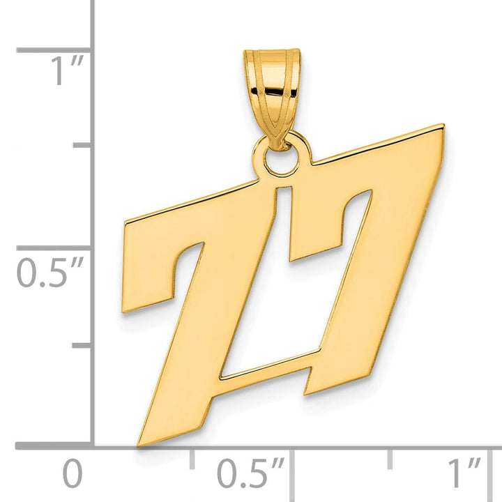 14k Yellow Gold Polished Finish Block Script Design Number 77 Charm Pendant