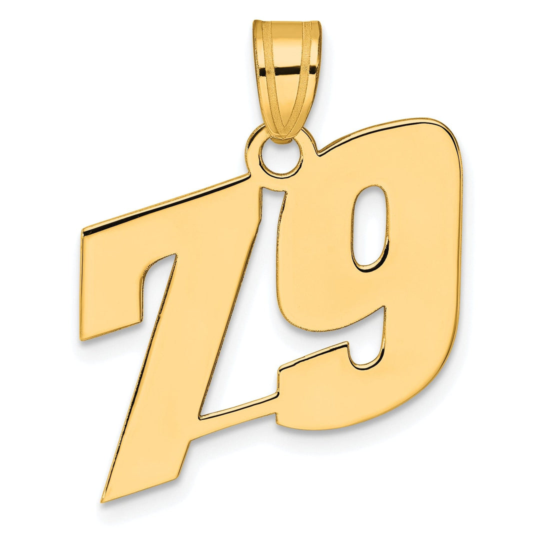 14k Yellow Gold Polished Finish Block Script Design Number 79 Charm Pendant
