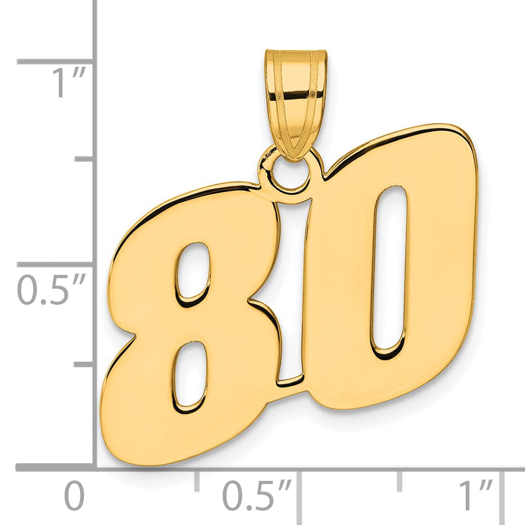 14k Yellow Gold Polished Finish Block Script Design Number 80 Charm Pendant