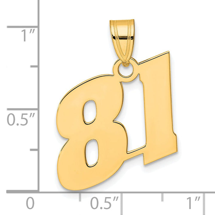 14k Yellow Gold Polished Finish Block Script Design Number 81 Charm Pendant