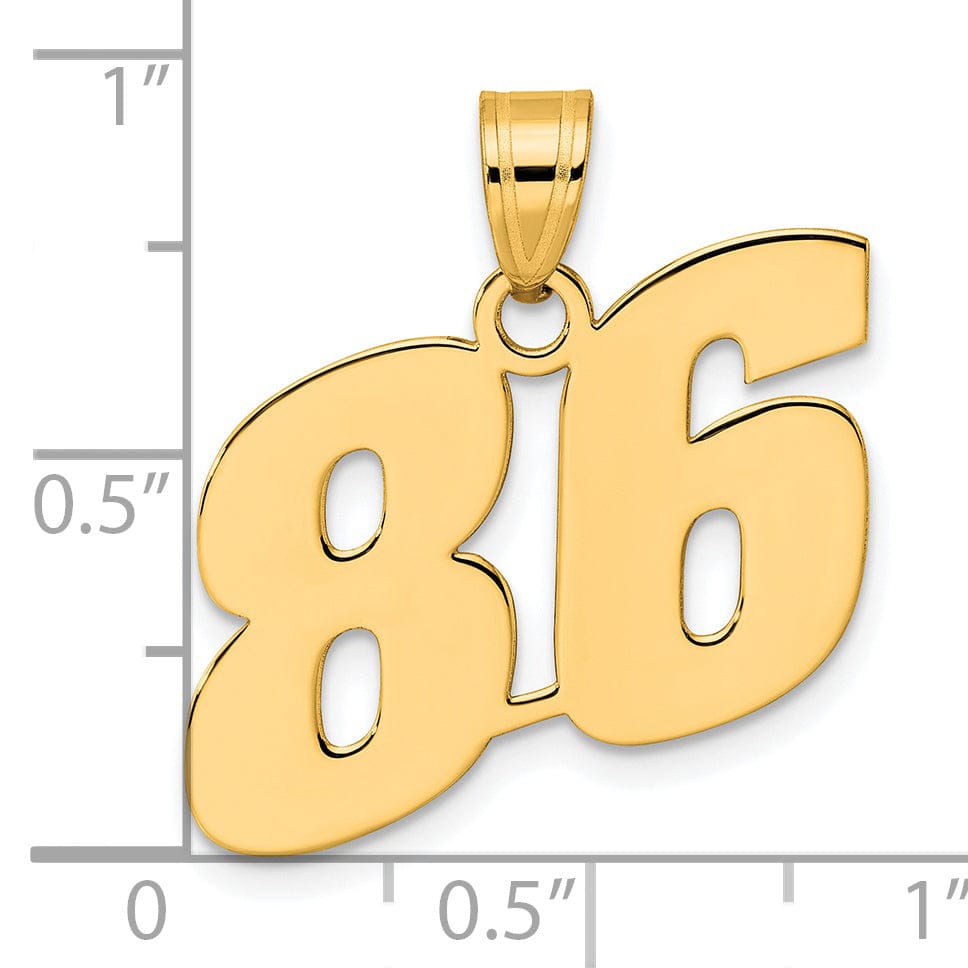 14k Yellow Gold Polished Finish Block Script Design Number 86 Charm Pendant