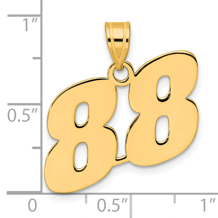14k Yellow Gold Polished Finish Block Script Design Number 88 Charm Pendant