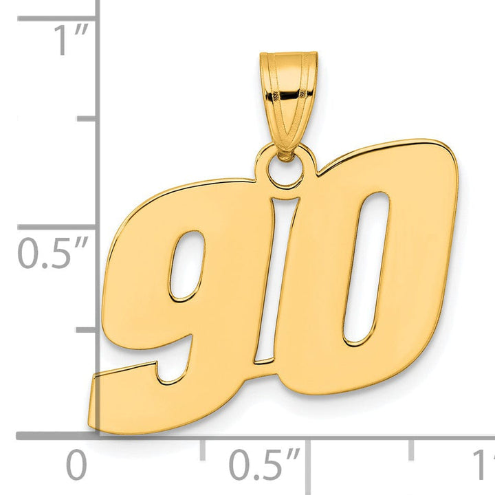 14k Yellow Gold Polished Finish Block Script Design Number 90 Charm Pendant