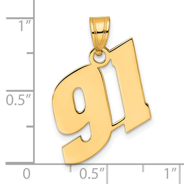 14k Yellow Gold Polished Finish Block Script Design Number 91 Charm Pendant