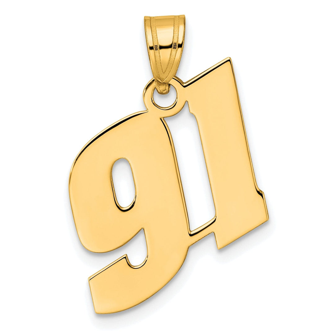 14k Yellow Gold Polished Finish Block Script Design Number 91 Charm Pendant