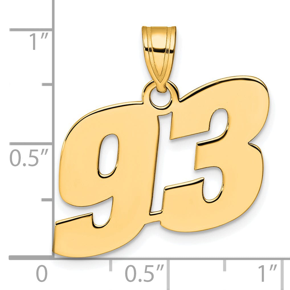 14k Yellow Gold Polished Finish Block Script Design Number 93 Charm Pendant