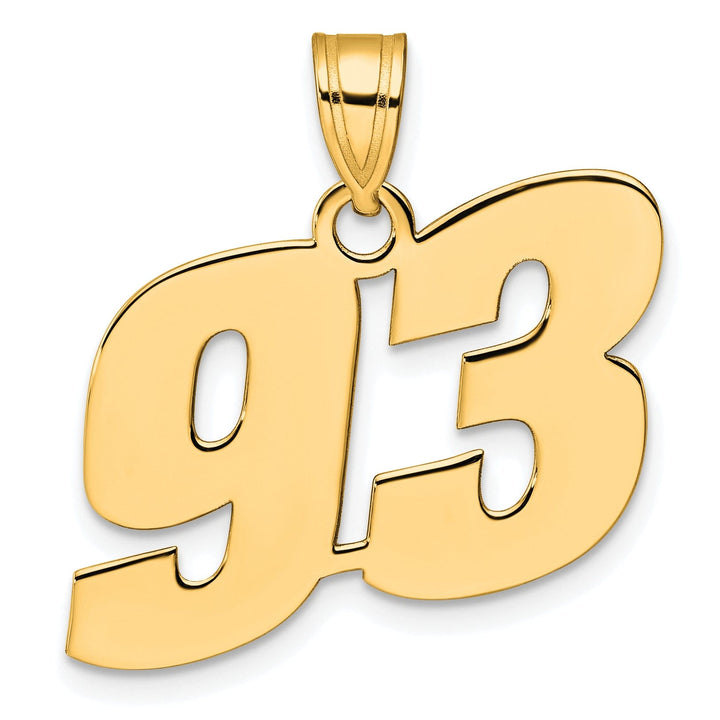 14k Yellow Gold Polished Finish Block Script Design Number 93 Charm Pendant