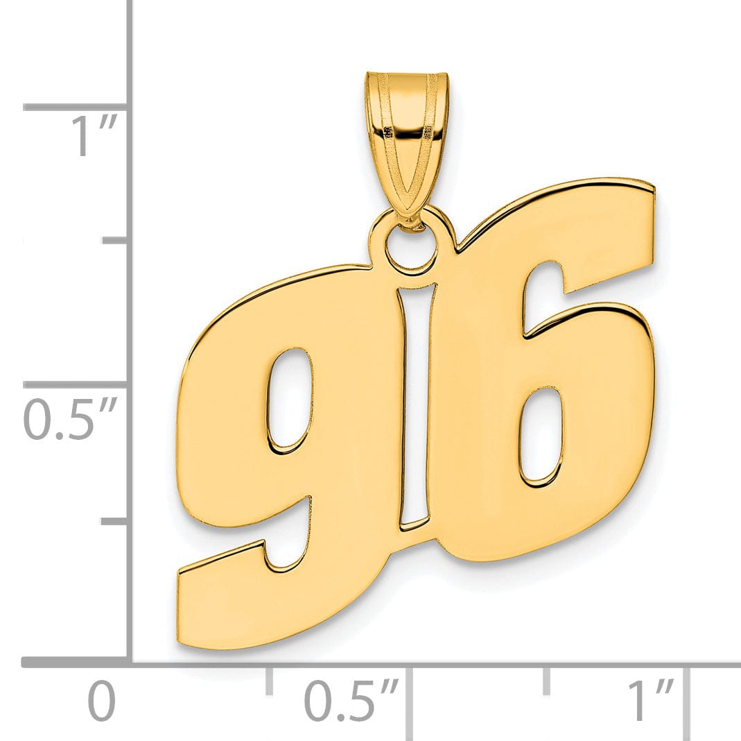 14k Yellow Gold Polished Finish Block Script Design Number 96 Charm Pendant