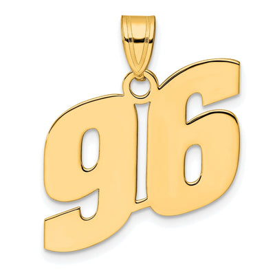 14k Yellow Gold Polished Finish Block Script Design Number 96 Charm Pendant