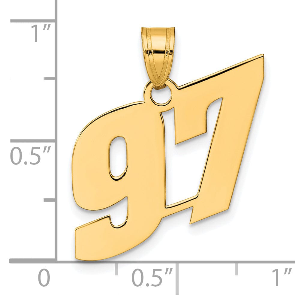 14k Yellow Gold Polished Finish Block Script Design Number 97 Charm Pendant
