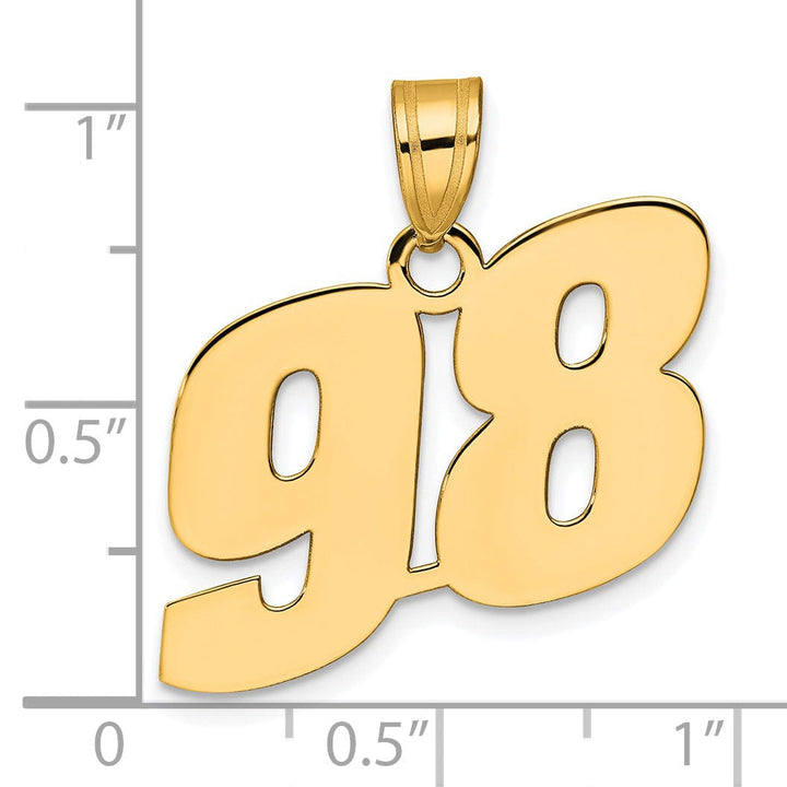 14k Yellow Gold Polished Finish Block Script Design Number 98 Charm Pendant