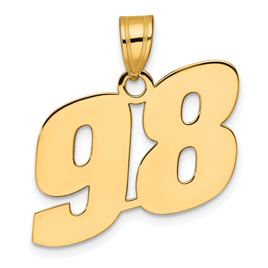 14k Yellow Gold Polished Finish Block Script Design Number 98 Charm Pendant