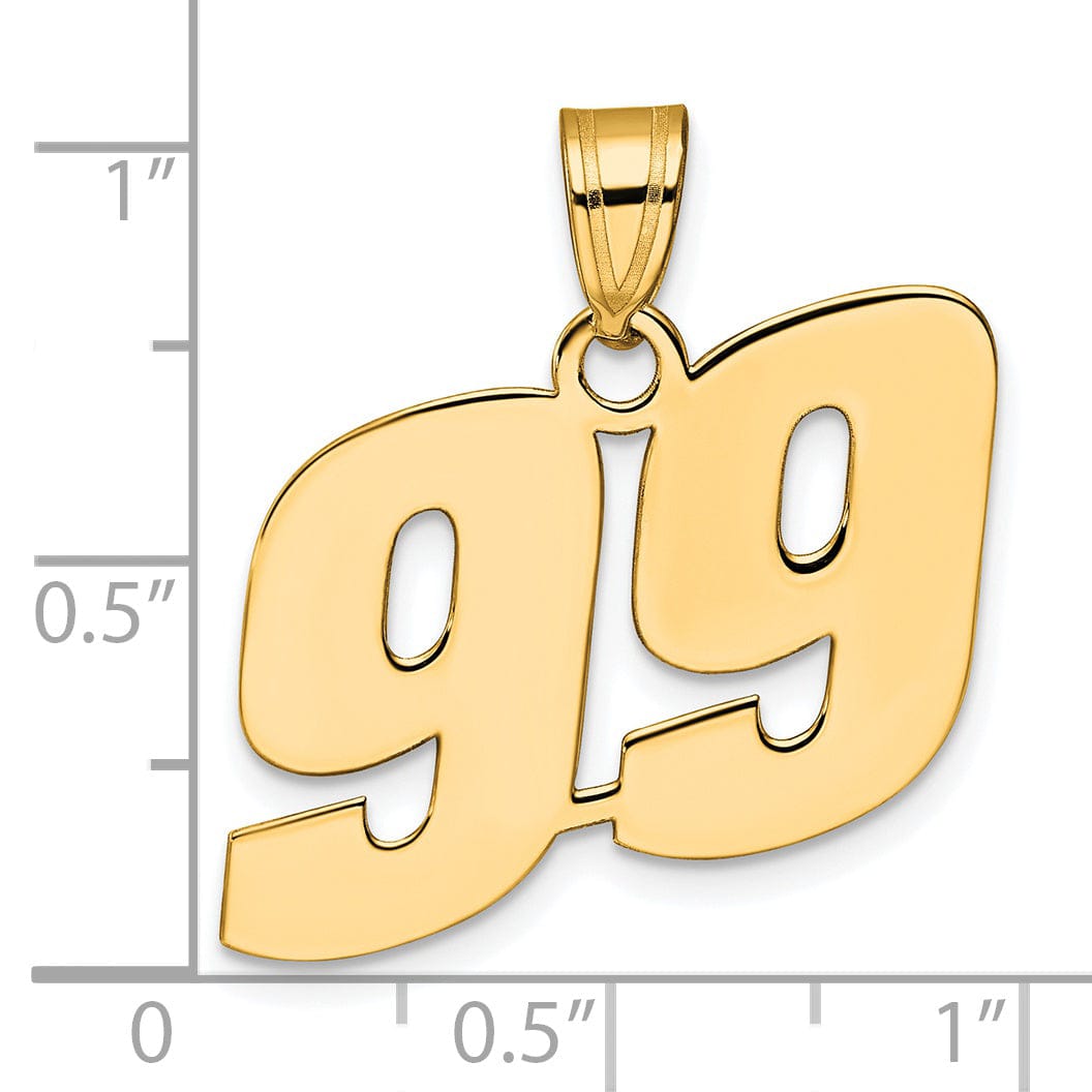 14k Yellow Gold Polished Finish Block Script Design Number 99 Charm Pendant