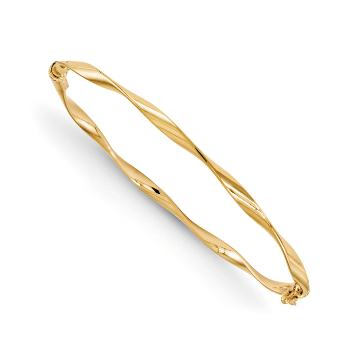 14K Yellow Gold Polished Twisted Hinged Bangle