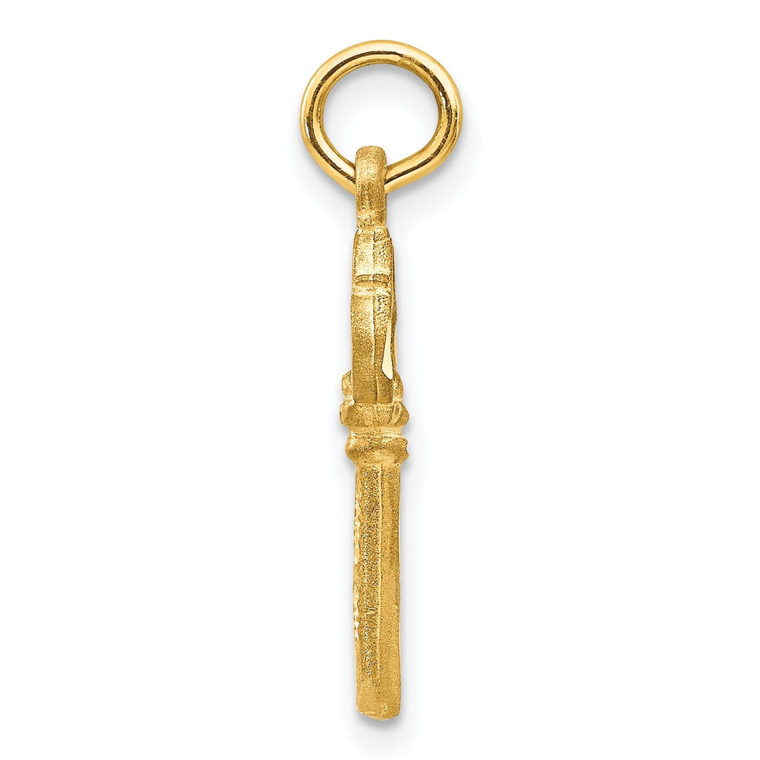 14K Yellow Gold Polished D.C Finish Solid 3-D Key Charm Pendant