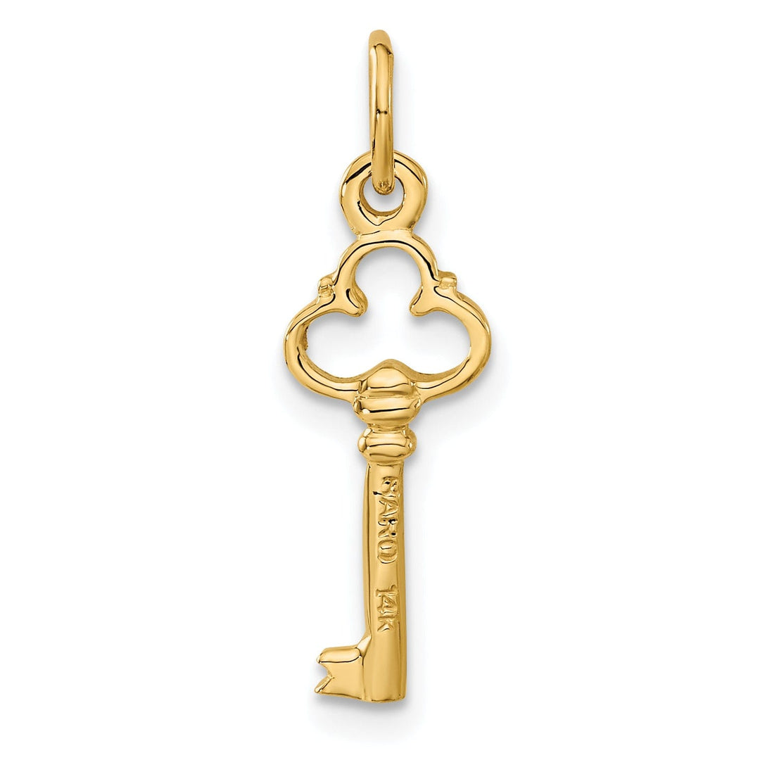 14K Yellow Gold Polished D.C Finish Solid 3-D Key Charm Pendant